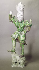 Earthenware tomb guardian, Chinese, Tang Dynasty (618-906)